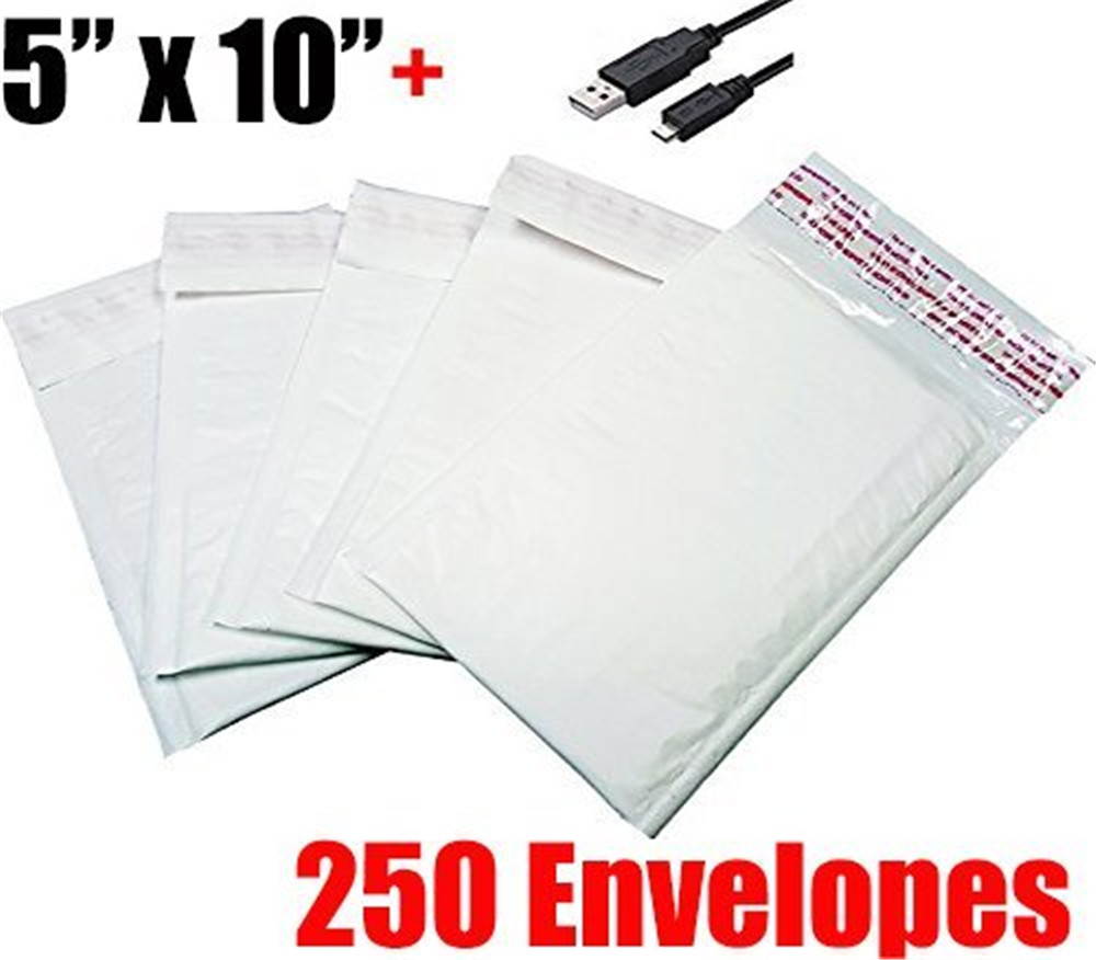 iMBAPrice 250 #00 5x10 POLY BUBBLE MAILERS PADDED ENVELOPES 5" x 10" + (Free USB Cable) - Total 250 Shipping Envelopes