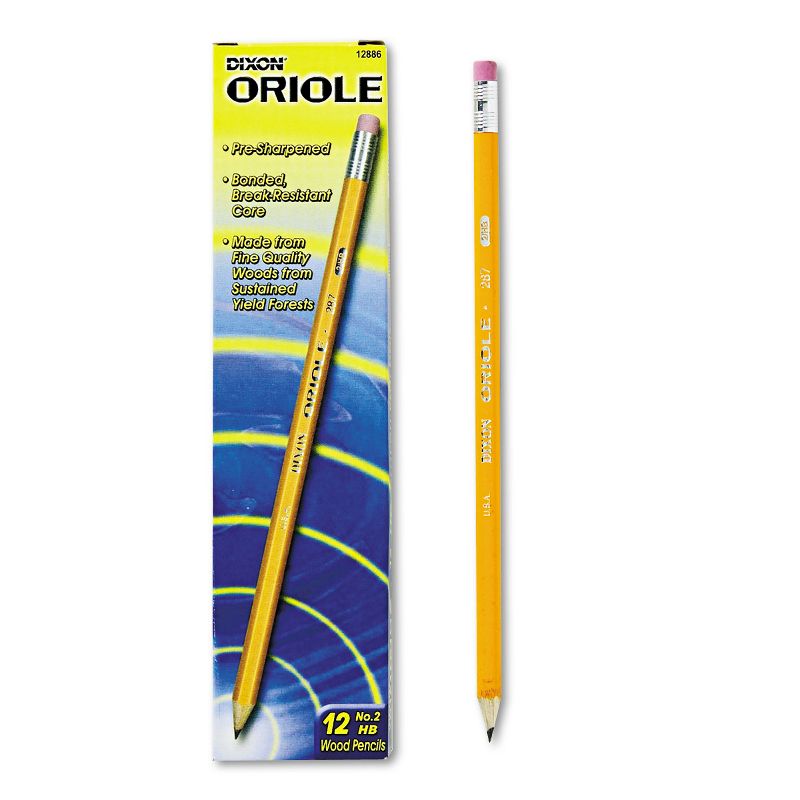 Dixon Oriole Woodcase Presharpened Pencil HB #2 Yellow Dozen 12886