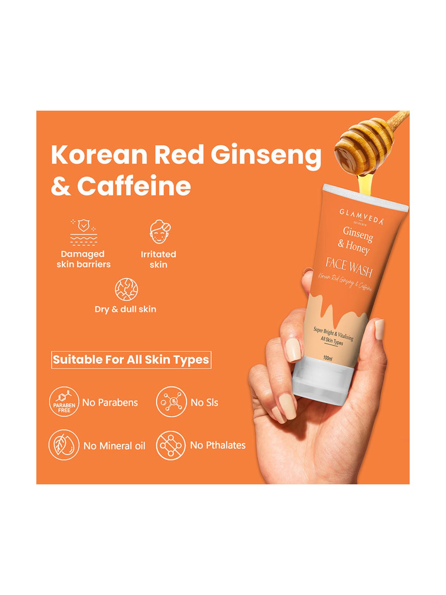 Glamveda Korean Ginseng and Honey Vitalizing Face Wash - 100 ml
