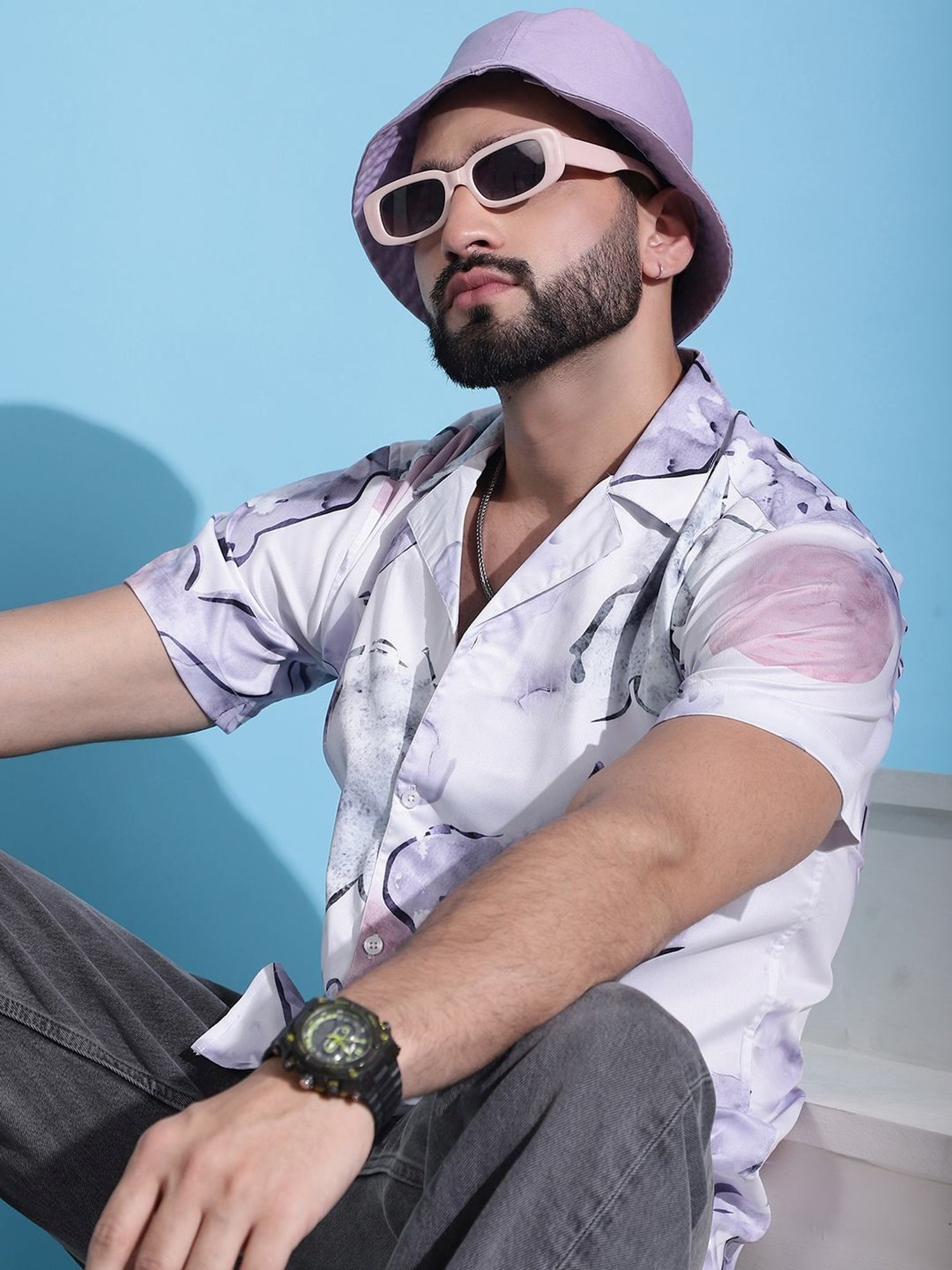 Indian Needle Purple Regular Fit Printed Shirt