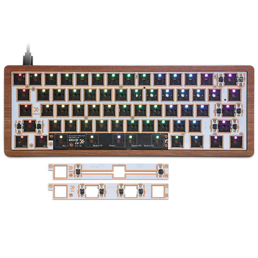 [Wooden Case Version] Geek Customized GK61X GK61XS Keyboard Kit RGB Wired bluetooth Dual Mode Hot Swappable 60% PCB Mounting Plate Customized Kit
