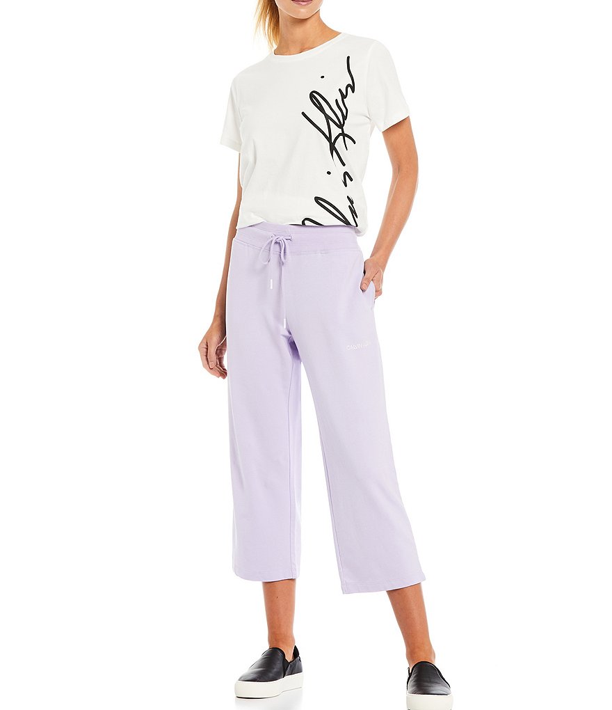 Calvin Klein French Terry Knit Embroidered Logo Drawstring Crop Pants