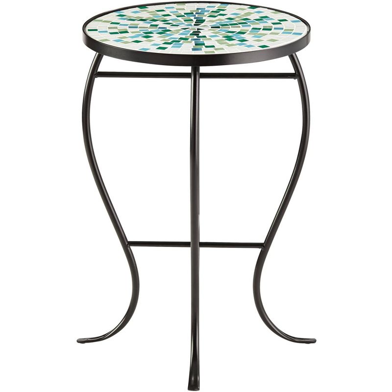 Teal Island Designs Aqua Mosaic Black Iron Outdoor Accent Table