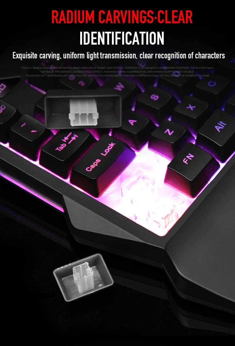 HISPETECH LED Backlit Single Hand Keyboard Gaming Mechanical Feeling USB Professional Desktop Wired Keyboard Ergonomic Wrist Support For Games Computer PC