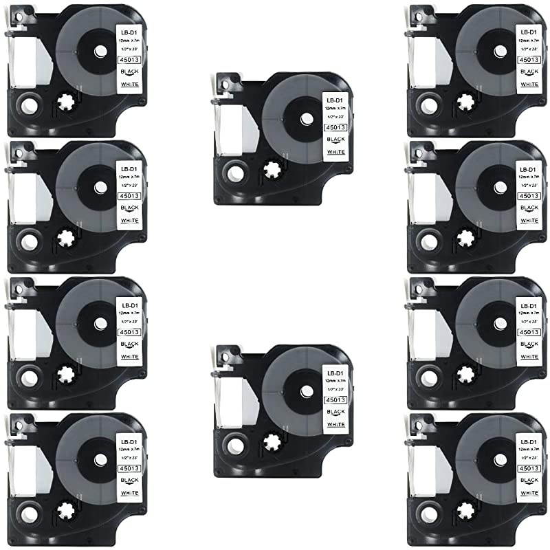 DYMO D1 45013 Label Tape  10 Pack Black on White Label Tape Cartridge Compatible for DYMO Standard D1 45013 Label Manager 12 x 23 12mm x 7m