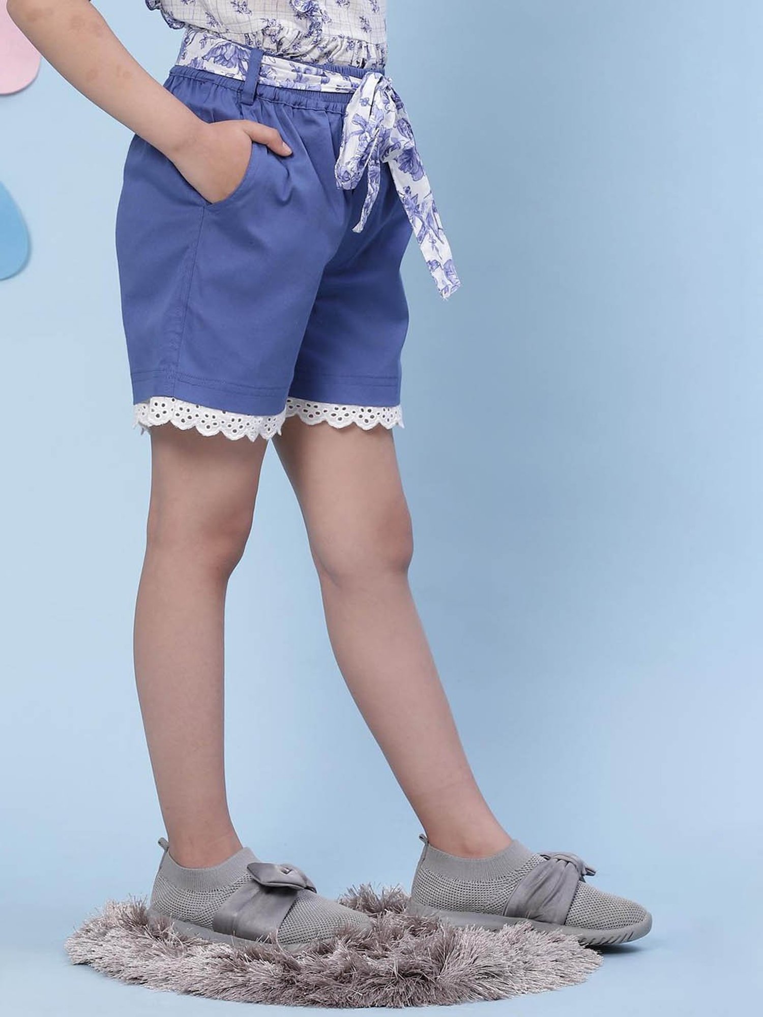 BIBA Girls Blue Solid Shorts