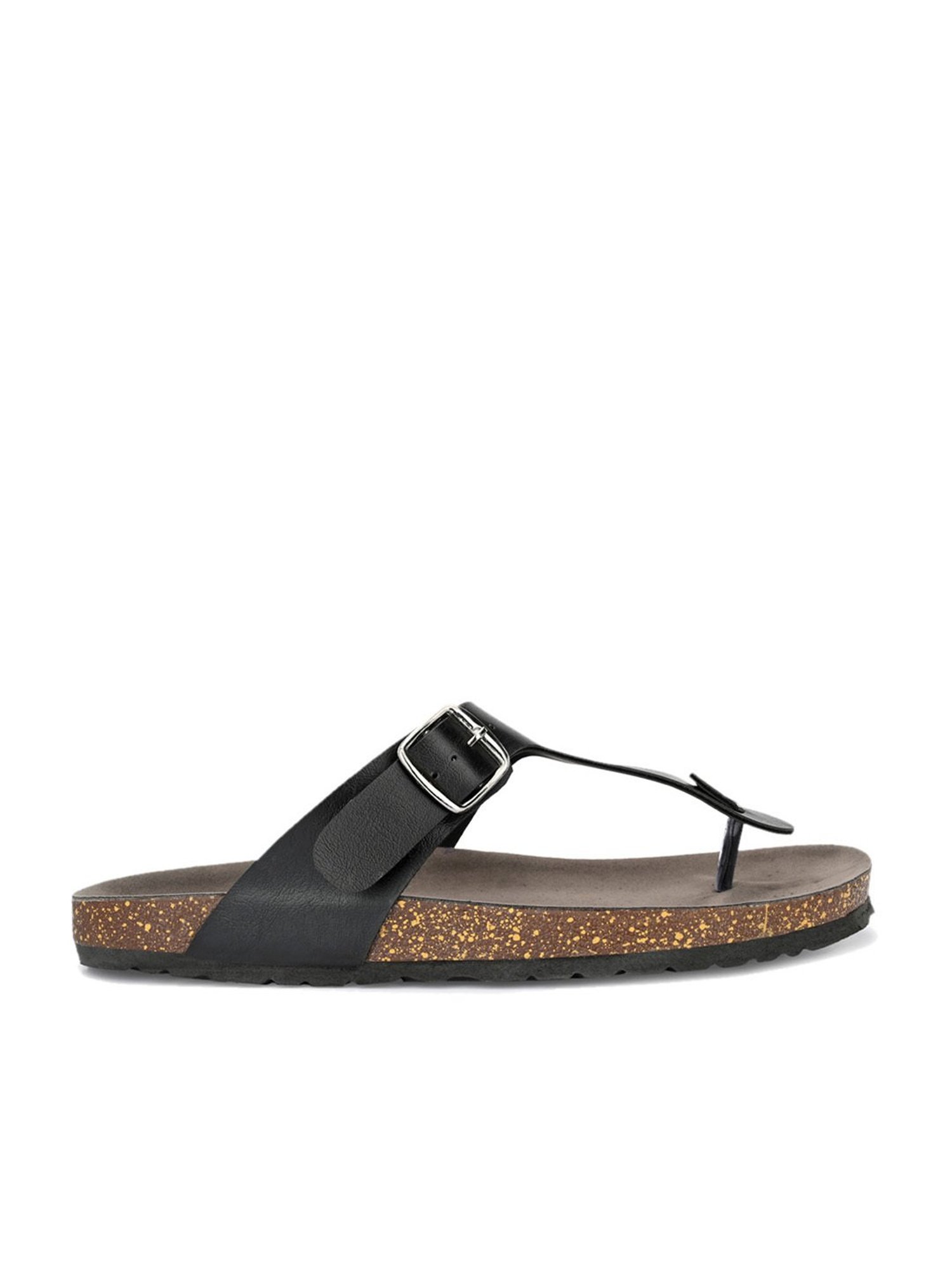 El Paso Men's Black T-Strap Sandals