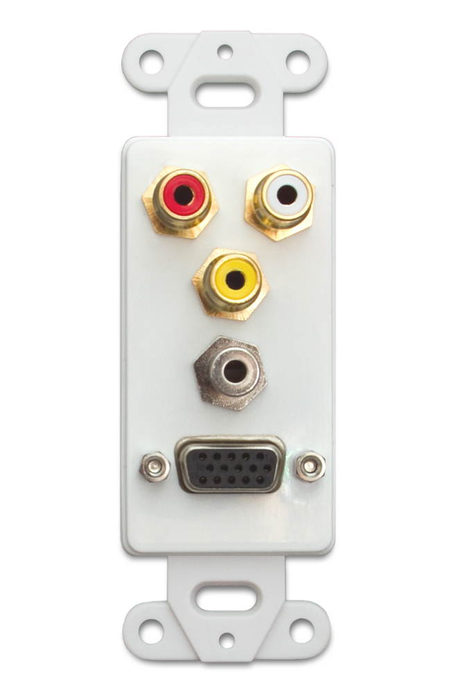 Offex Decora Wall Plate Insert, White, with 1 VGA, 3.5mm Stereo and 3 RCA (Red/White/Yellow) Female Couplers