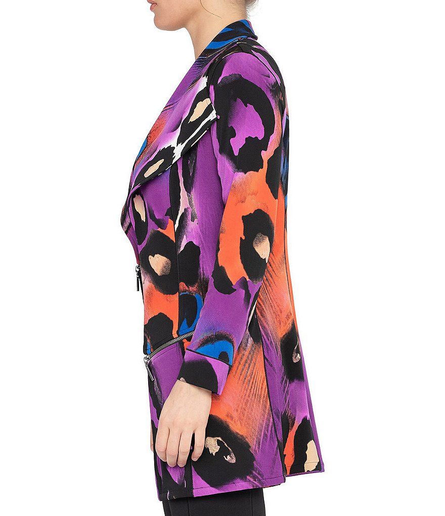 Eva Varro Animal Print Knit Wing Collar Open-Front Long Jacket