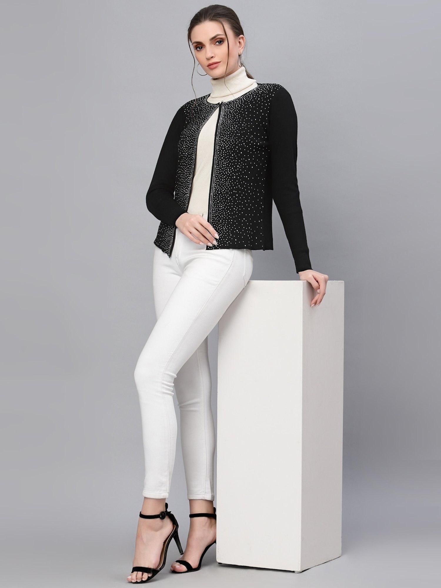 Mafadeny Black Embellished Shrug