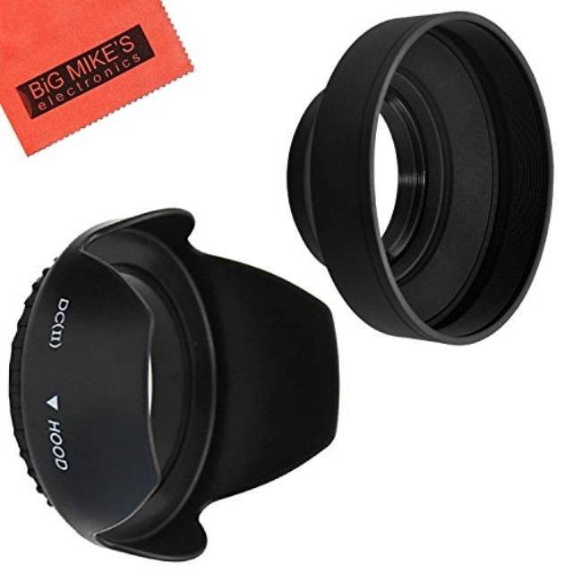55mm tulip flower lens hood + 55mm soft rubber lens hood for select canon, nikon, olympus, panasonic, pentax, sony, sigma, tamron slr lenses, digital cameras and camcorders + microfiber cleaning cloth