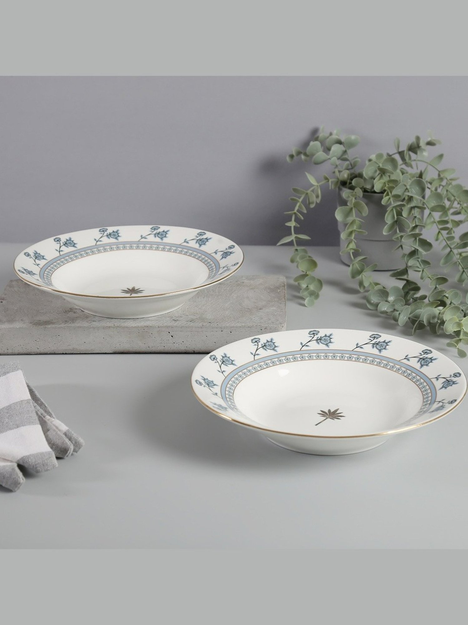 India Circus White Pasta Plate 2 Piece With Accented and 22 Carat Gold Each With Gift Premium Box