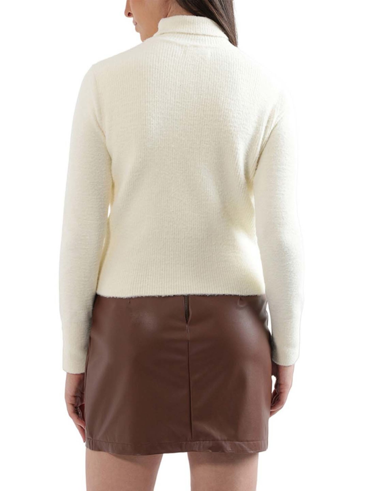 Elle White Self Pattern Sweater