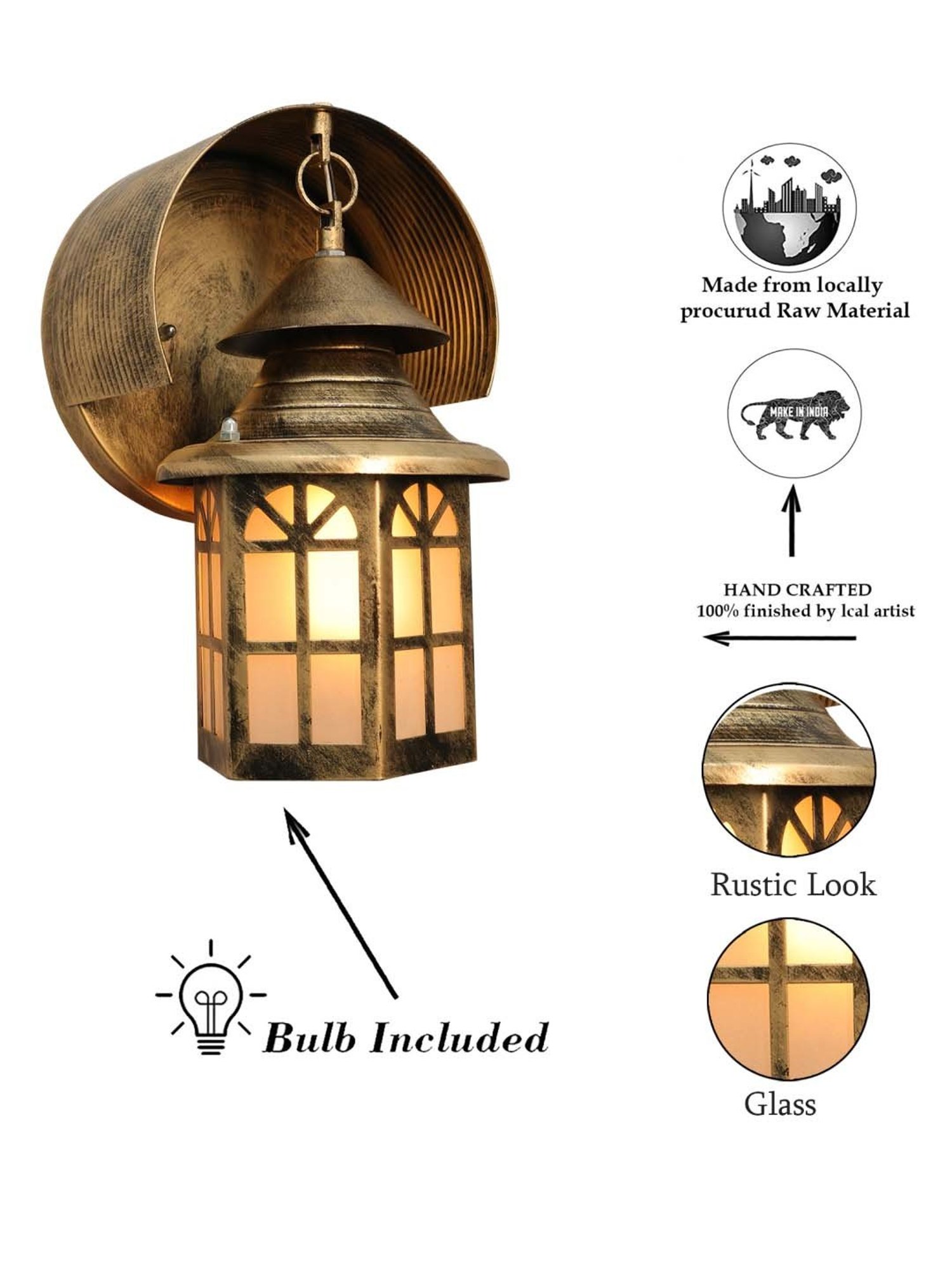 Homesake Gold Metal Modern Antique Industrial Box-Shaped Outdoor Wall Lamp