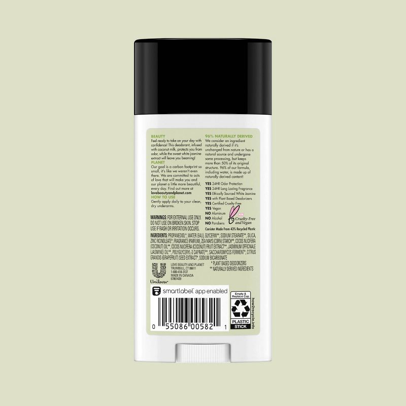 Love Beauty & Planet Aluminum Free Coconut Milk & White Jasmine Deodorant Stick - 2.95oz