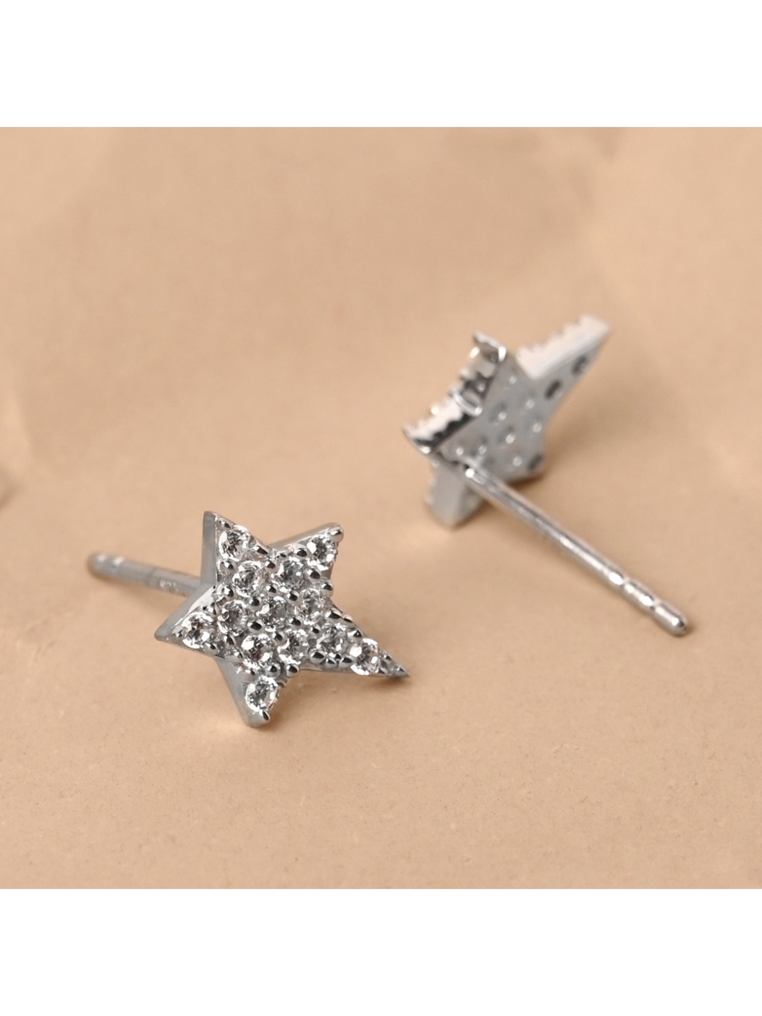 Clara 92.5 Sterling Silver Rhodium-Plated Swiss Zirconia Star Stud Earrings for Women & Girls