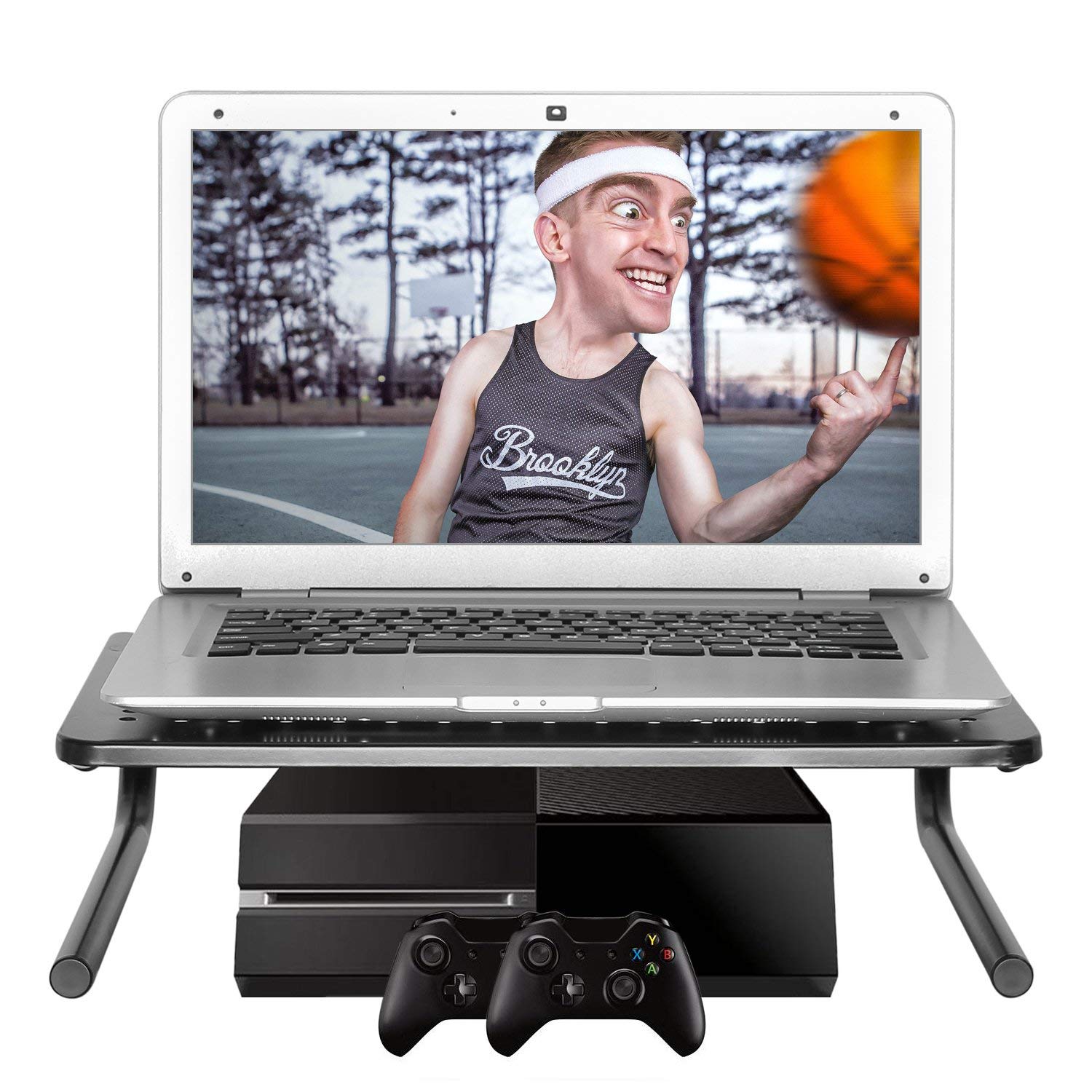 Monitor Stand Riser with Vented Metal for Computer, Laptop, Desk, iMac, Printer with 14.5 Platform 4 inch Height &ndash; Black (1 Pack)