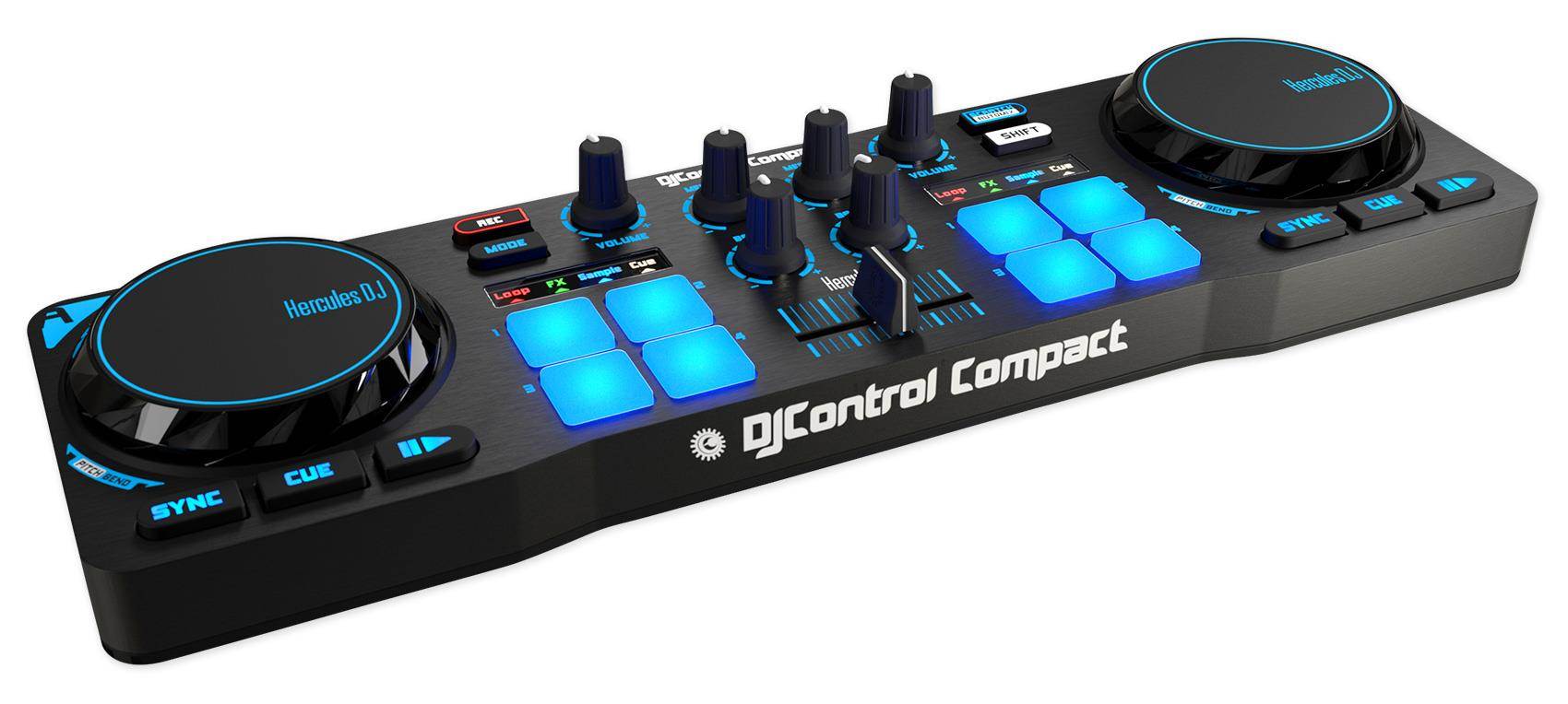 Hercules 4780843 DJControl Compact super-mobile USB Controller with 8 Trigger Pads and 2 Virtual Turntable Decks