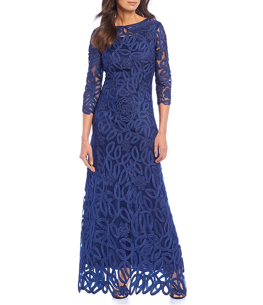 Soulmates Soutache Embroidered Beaded Bateau Neck Sheath Gown