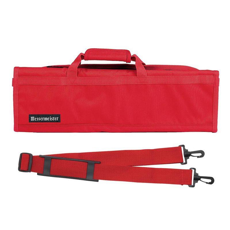 Messermeister Heavy Duty 8 Pocket Padded Nylon Knife Culinary Roll Up Luggage Case with Large Pocket, Red