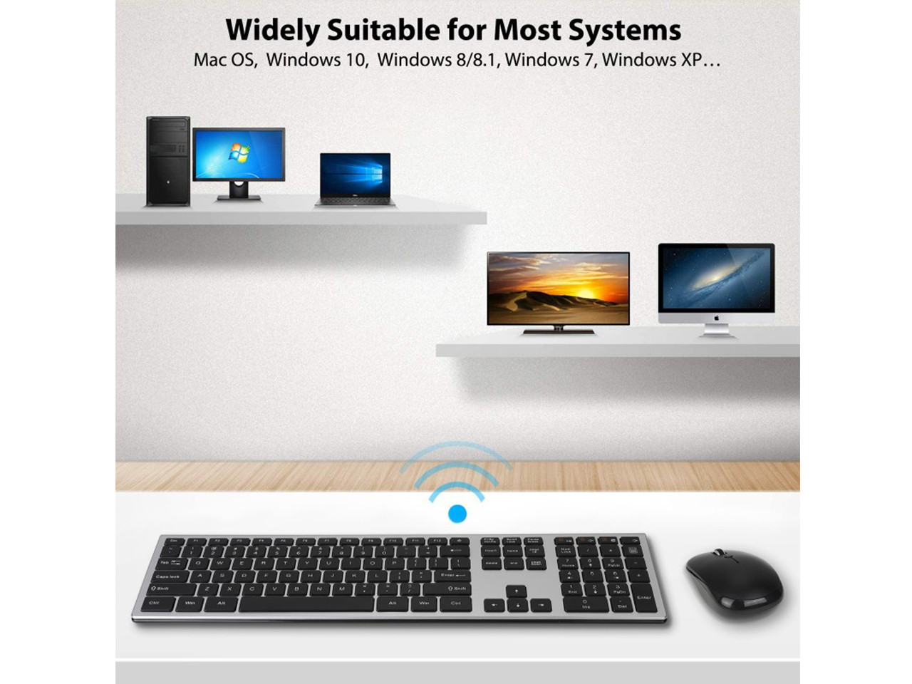 Ochine Wireless Keyboard And Mouse Combo, Ultra Slim Full Size 2.4GHz Whisper Quiet Cordless Keyboard Mouse Sets, USB Unifying Receiver For PC Computer Laptop Windows Apple