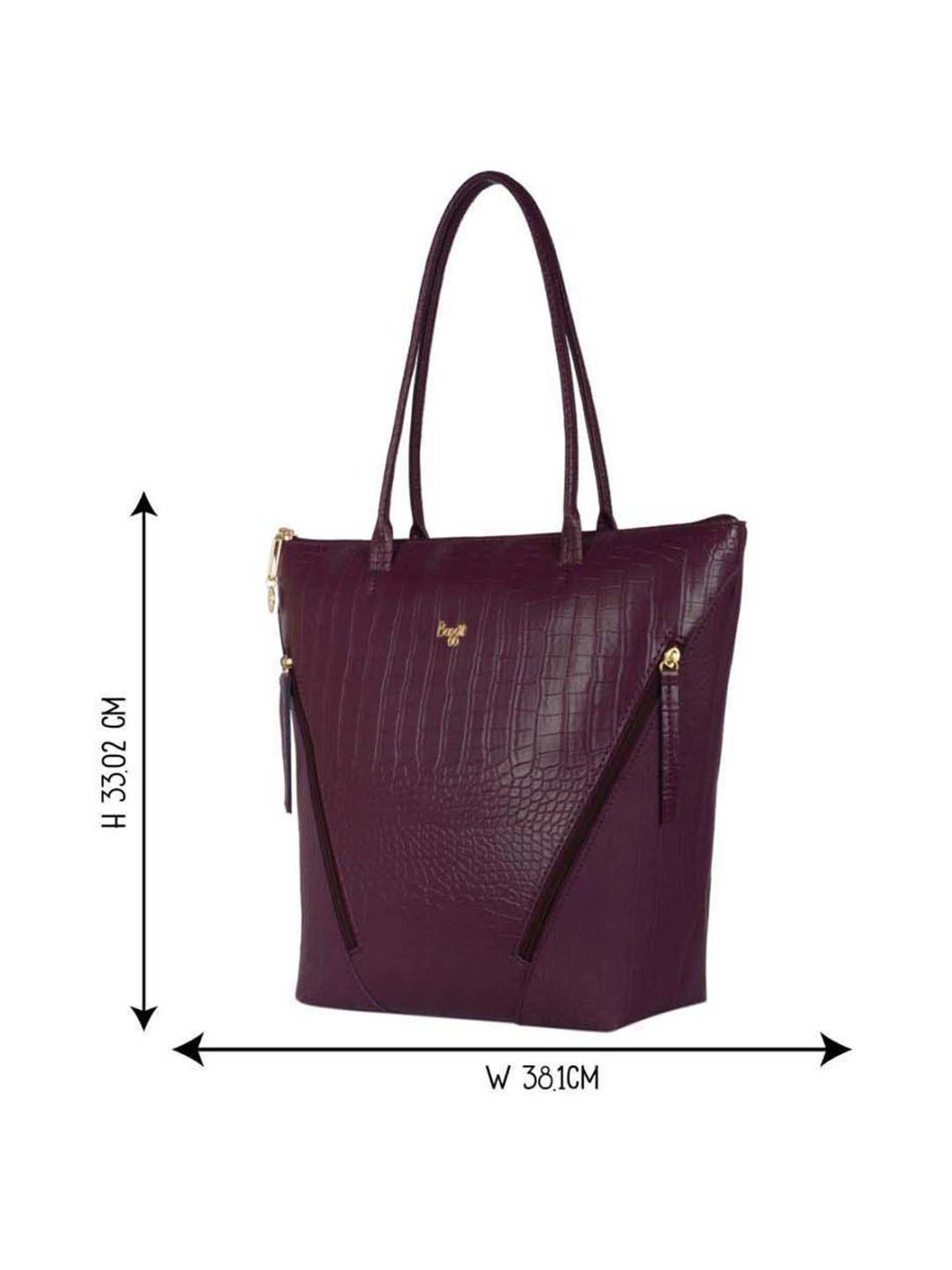 Baggit Wine Textured Medium Tote Handbag