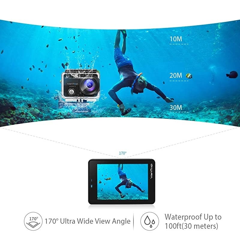 Moment 3 4K Action Camera w Gopro Compatible Carrying Case Remote Control 16MP Sony Sensor 30M Waterproof Camera w Gopro Compatible Accessories 2 Batteries 170&deg; Ultra Wide Angle