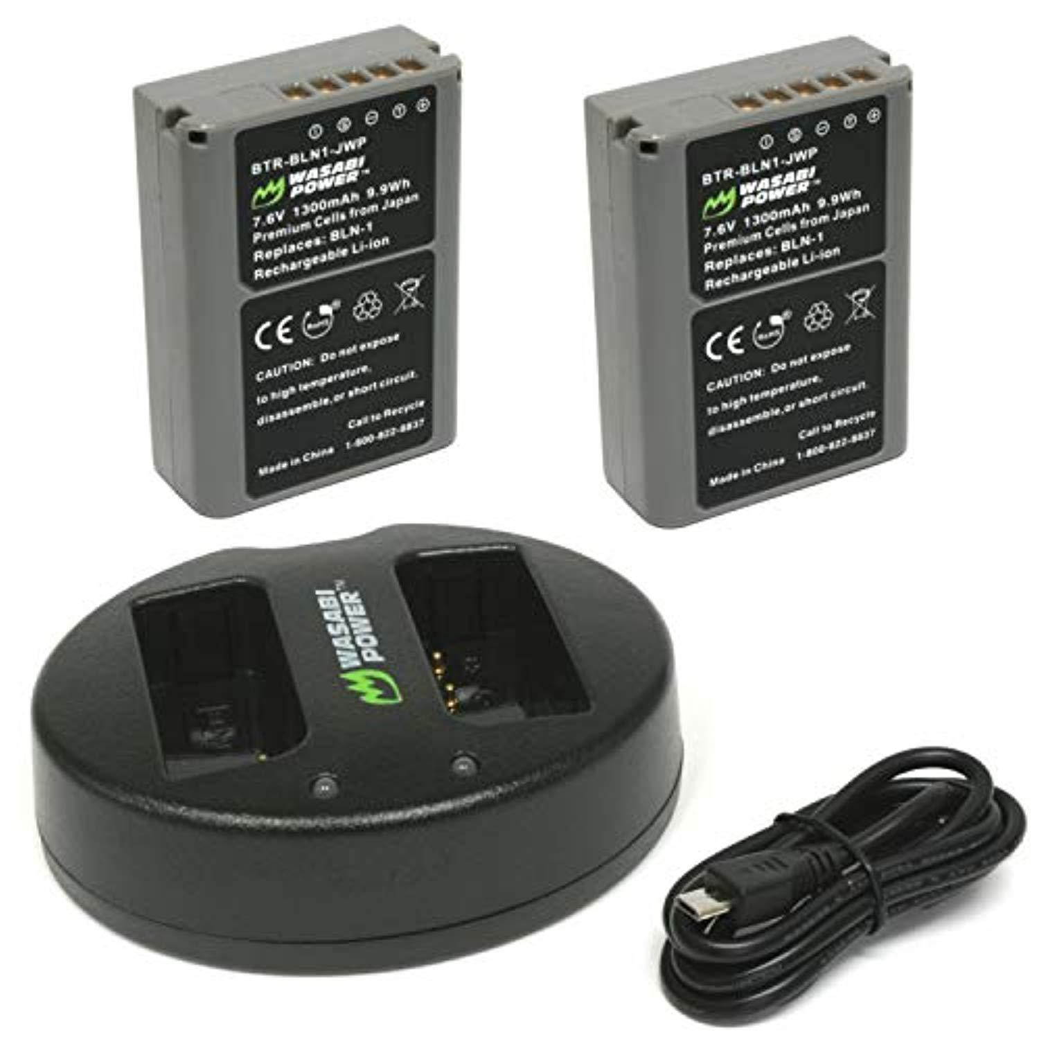 wasabi power battery 2pack and dual usb charger for olympus bln1, bcn1 and olympus omd em1, em5, pen ep5