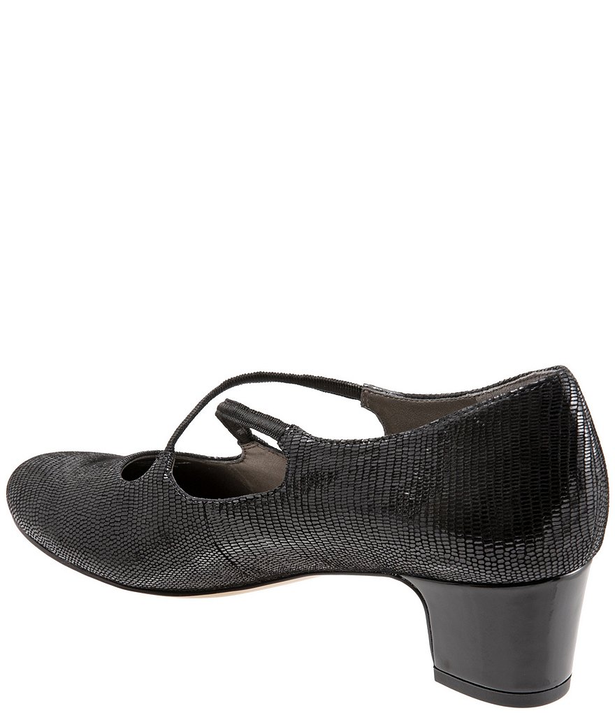 Trotters Jamie Lizard Patent Suede Leather Block Heel Pumps