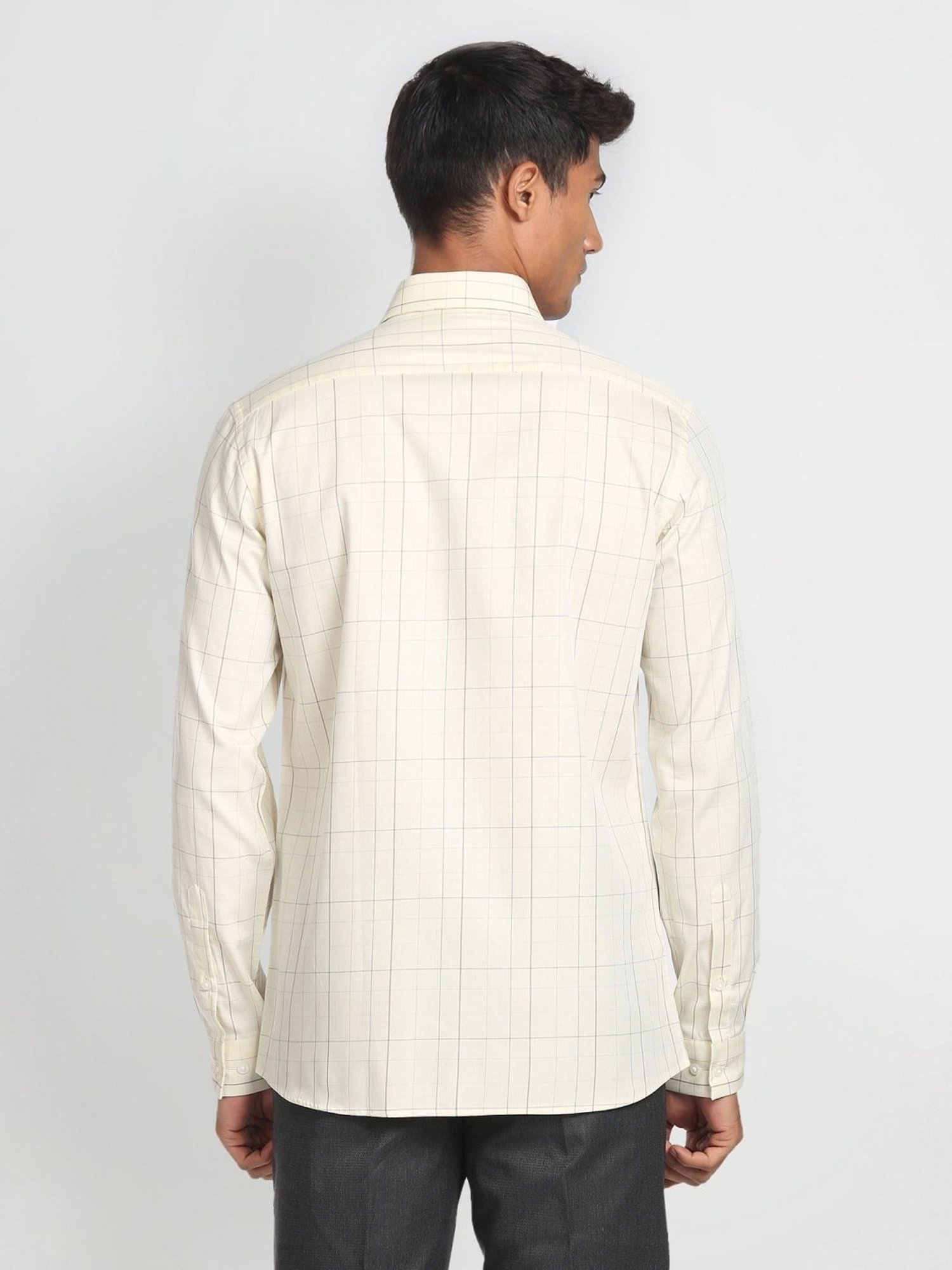 Arrow New York Light Yellow Cotton Slim Fit Checks Shirt