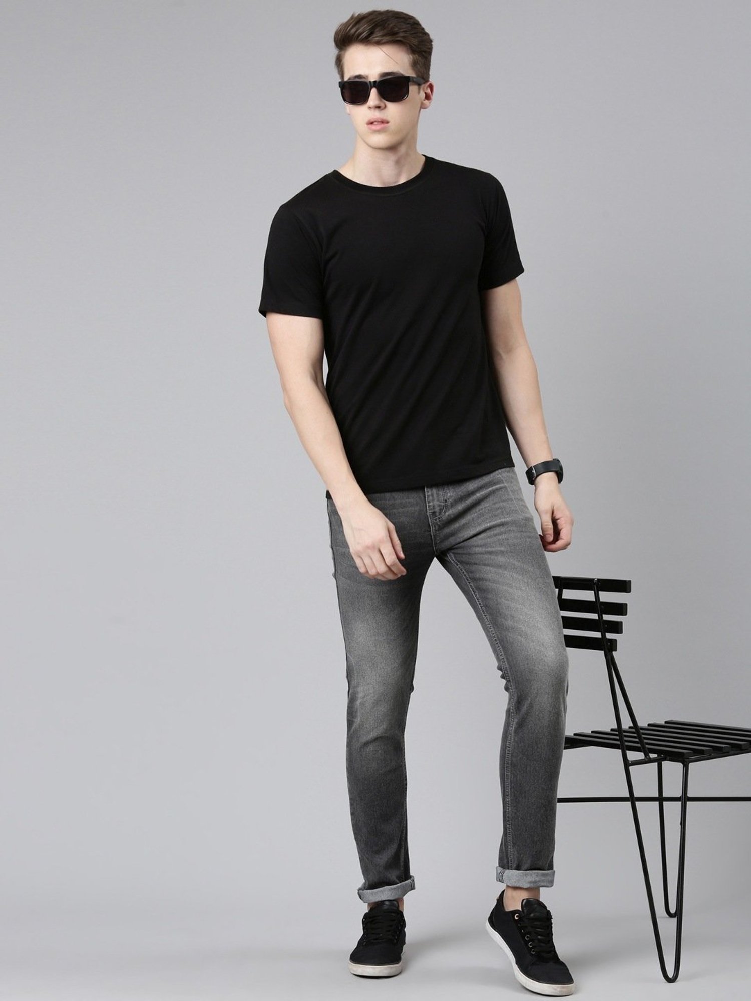 CINOCCI Grey Cotton Slim Fit Jeans