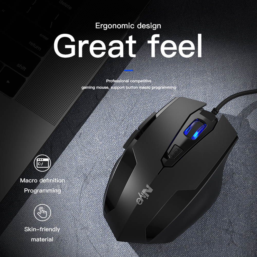Ergonomic Gaming Mouse 2400DPI Wired Optical Maus for Computer PC Laptop Accessories Not Bluetooth Mouses Gamer 6 Keys Mice (Black)