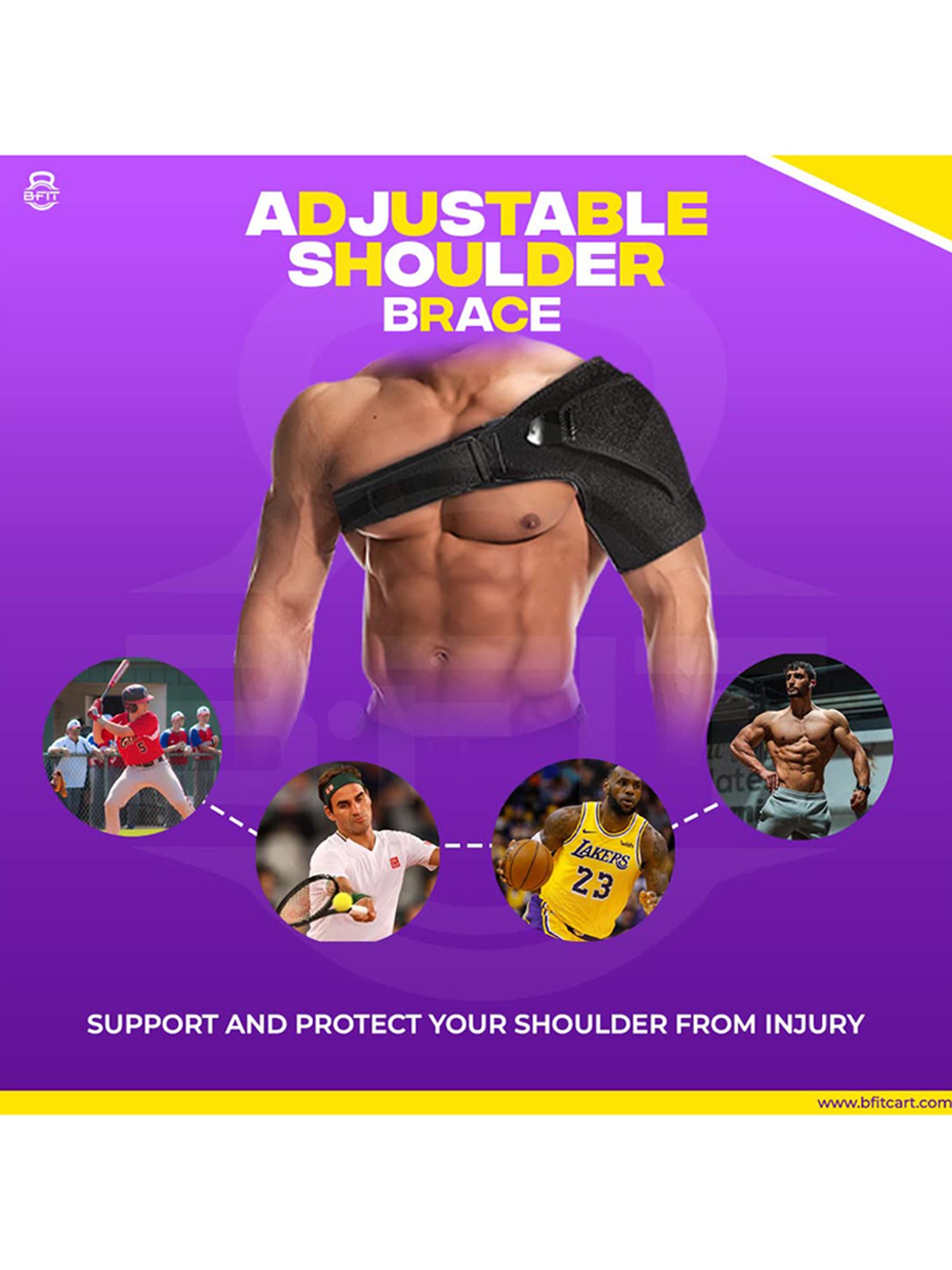 B fit Adjustable Brace for Torn Rotator Cuff (Free Size, Black)