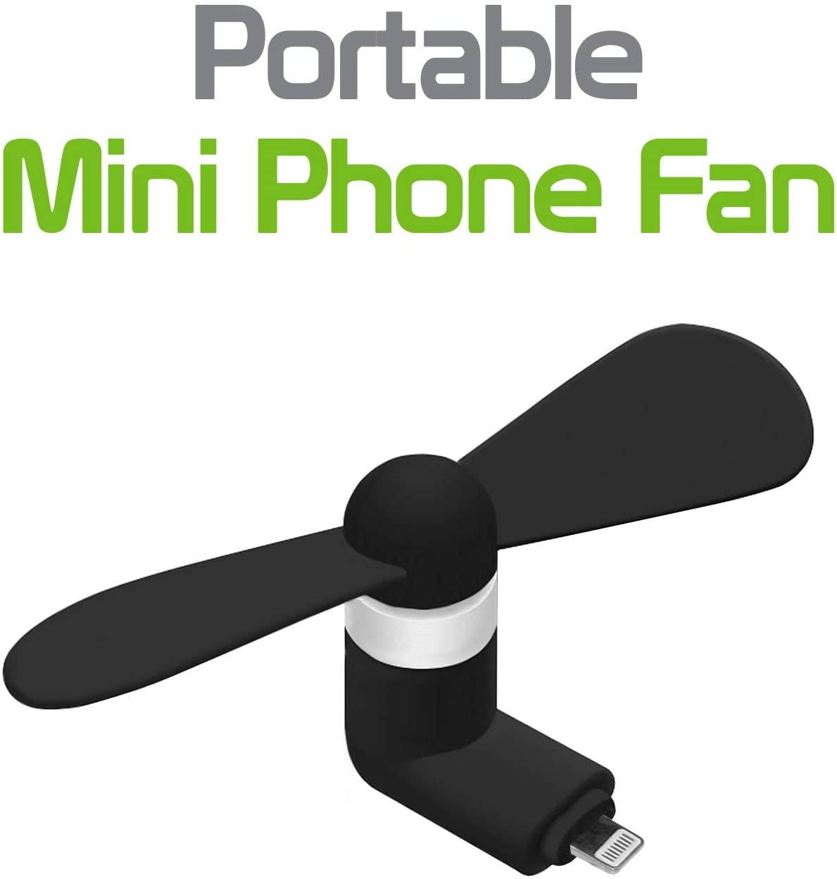Cellet Portable Mini USB Fan [Powerful and Light Weight] Compatible with Apple iPhone 11 Pro Max XS Max Xr X 8/8 Plus 8 7/7 Plus and All Other 8 Pin USB Port, Black, Small (FANLIGHTNING)