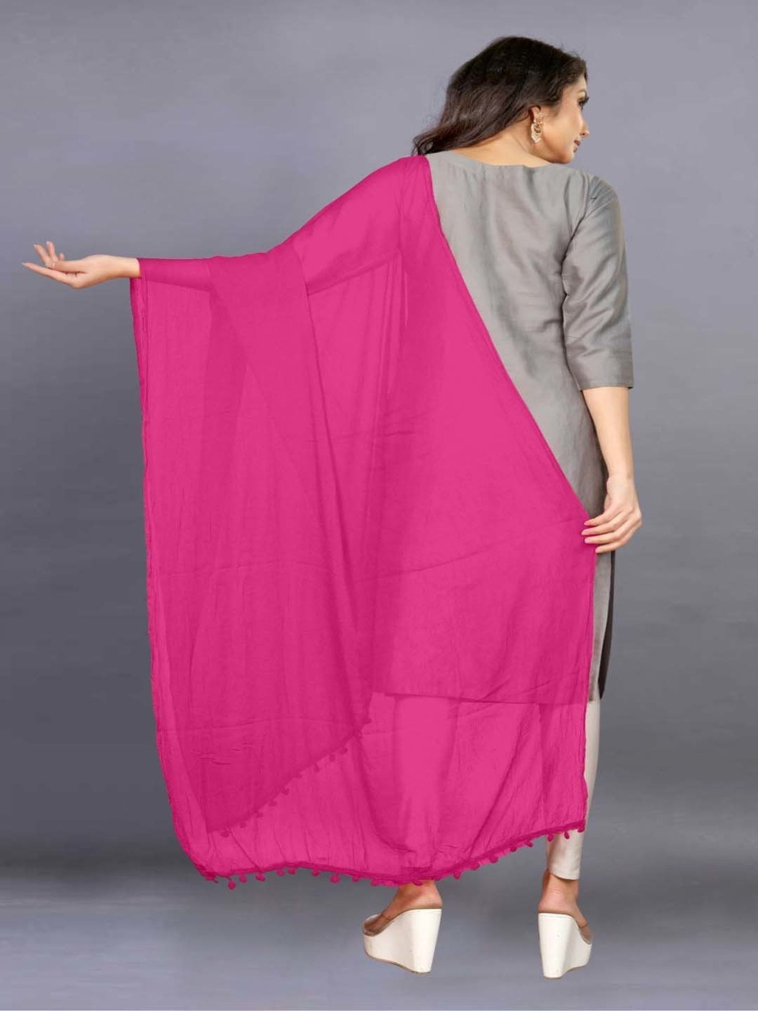 APNISHA Pink Plain Dupatta