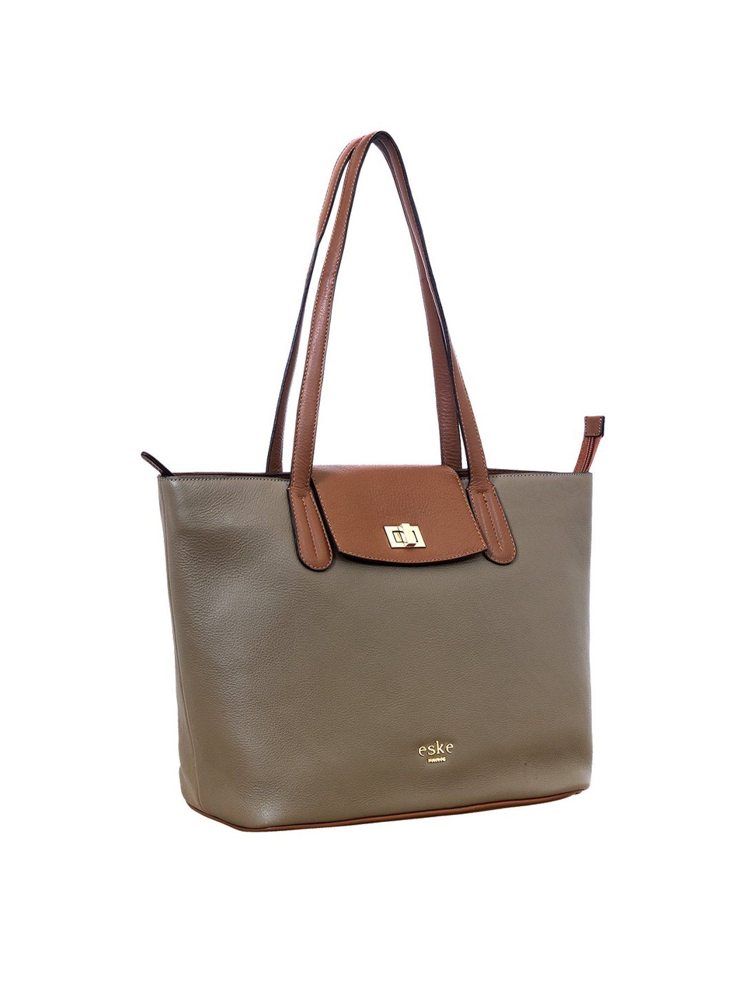Eske Brown Solid Medium Tote Handbag