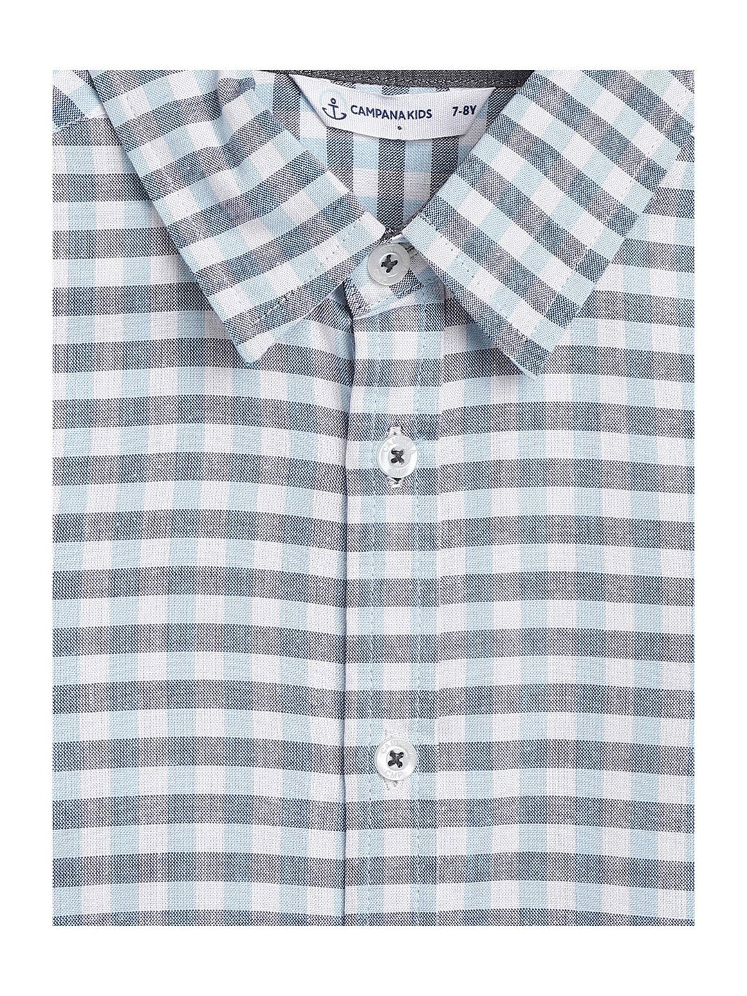 Campana Kids Blue & Grey Checks Full Sleeves Shirt