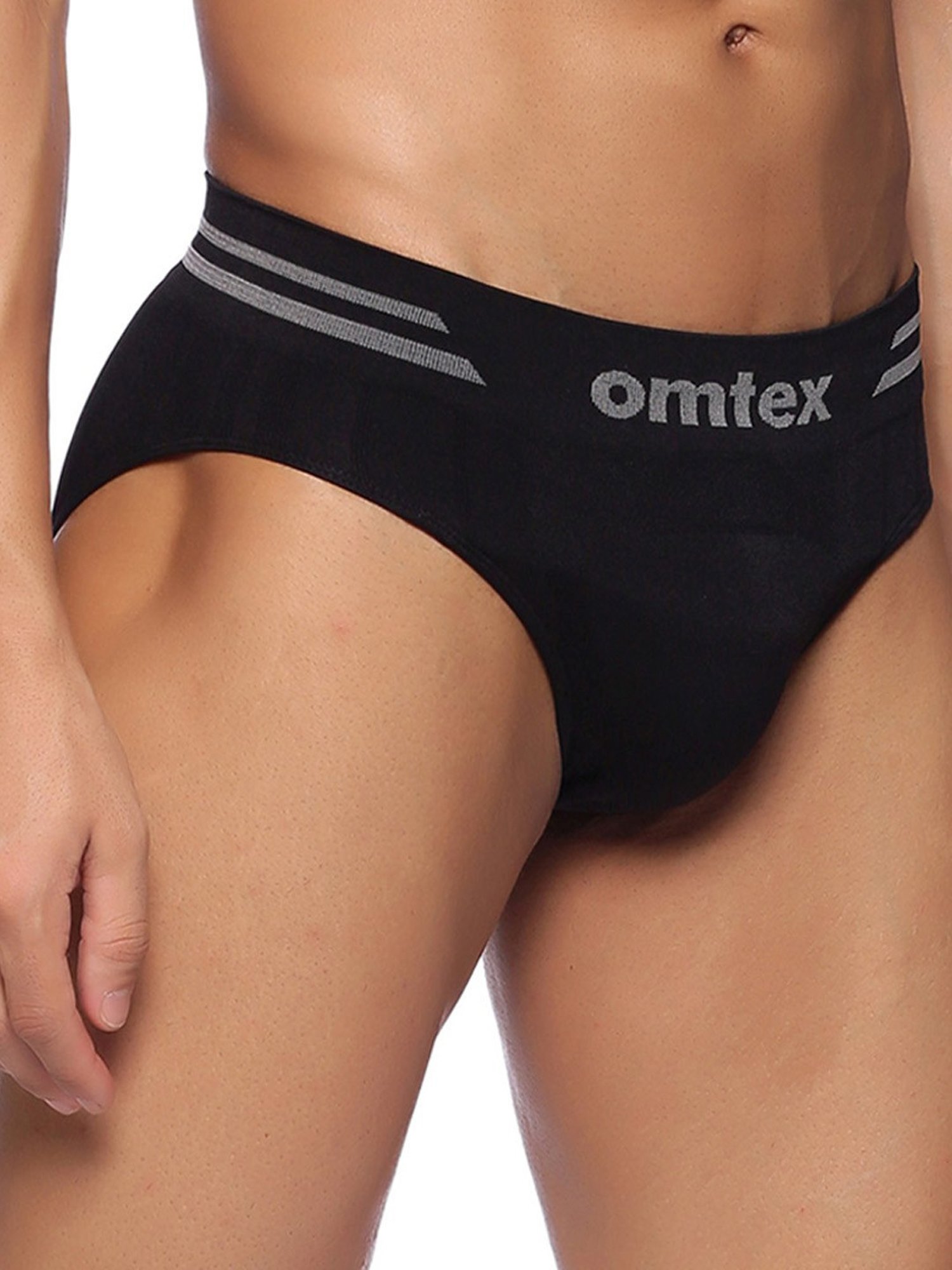 Omtex Men's Athletic Vseamless Brief Full Covered Pack of 2 (Black) Size - L