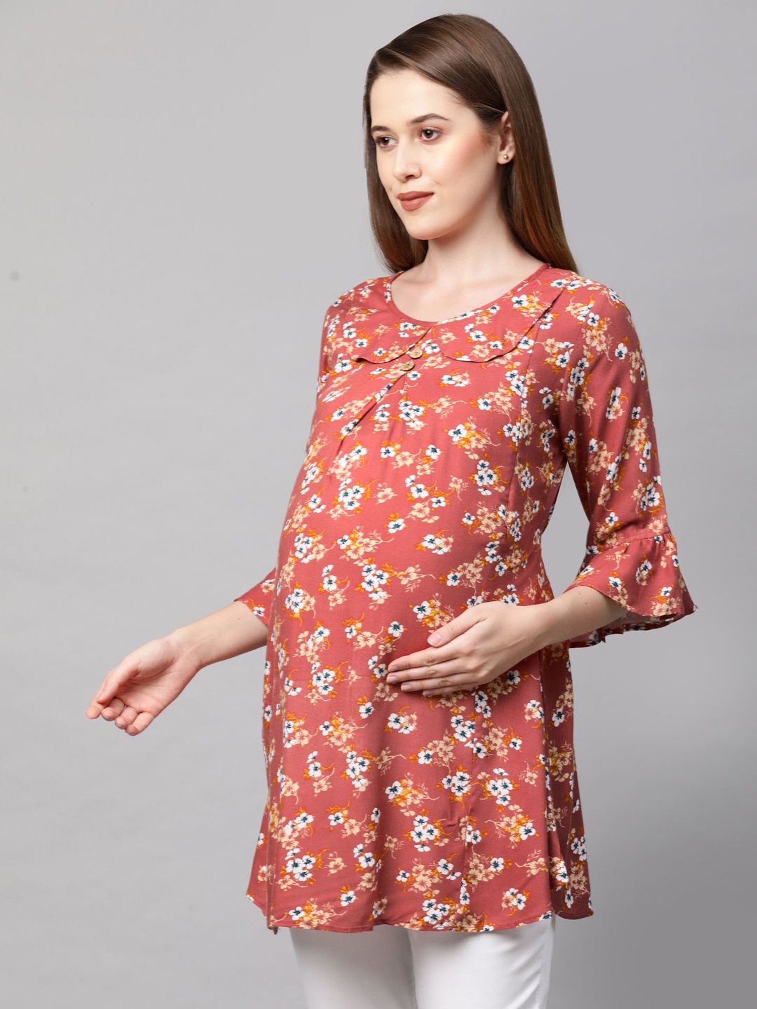 MomToBe Orange Floral Print Maternity Top