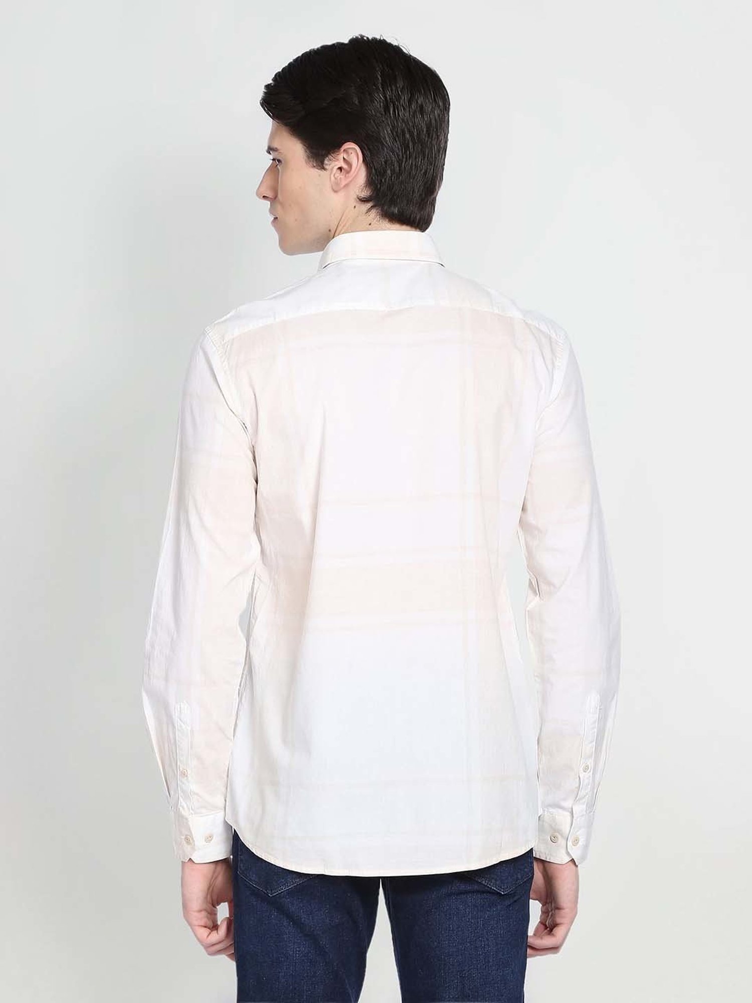 Arrow Light Beige Slim Fit Check Shirt