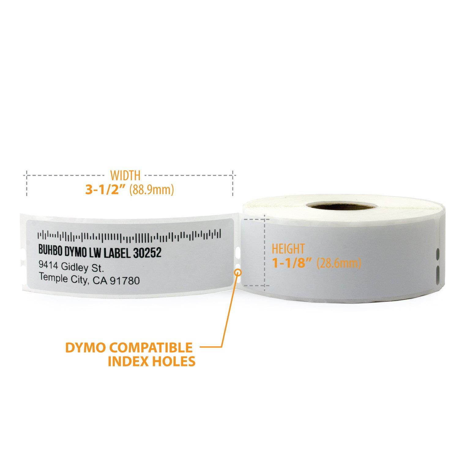 Buhbo DYMO LabelWriter LW 1-1/8" x 3-1/2" White Mailing Address Label 30252 (8 Pack / 350 Labels per Roll)