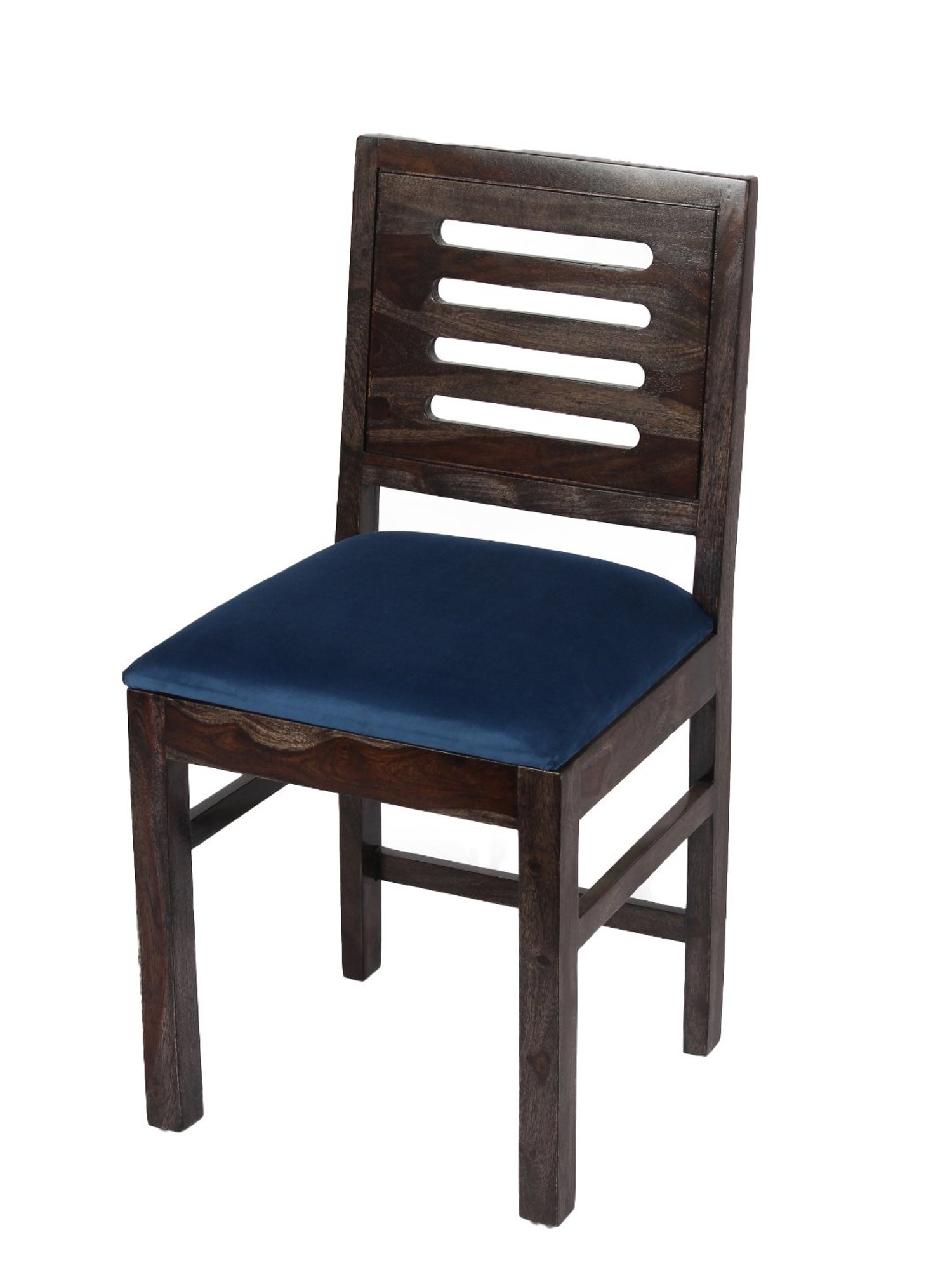Ikiriya Rosslyn Solid Blue & Dark Brown Wood Dining Chair Mahogany Finish - Set of 2