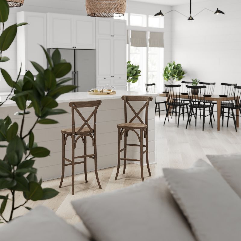 Merrick Lane 30 Inch Bistro Style Bar Height Wooden Cross Back Dining Stool in Dark Antique