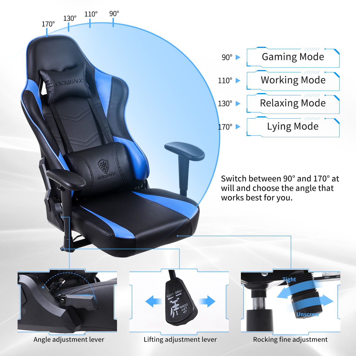 Gaming Chair, Racing Style Computer Desk Chair Padded Armrests Ergonomic Lumbar Support Adjustable Height