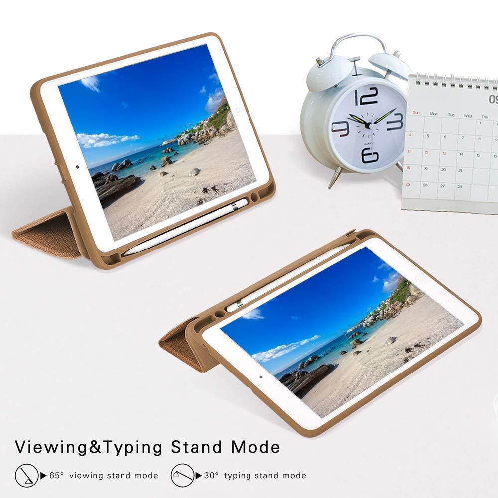 Soke New iPad 9.7 2018/2017 Case with Pencil Holder, Slim Fit Smart Case Trifold Stand with Shockproof Soft TPU Back Cover and Auto Sleep/Wake Function for iPad 9.7 inch 5th/6th Generation, Apricot
