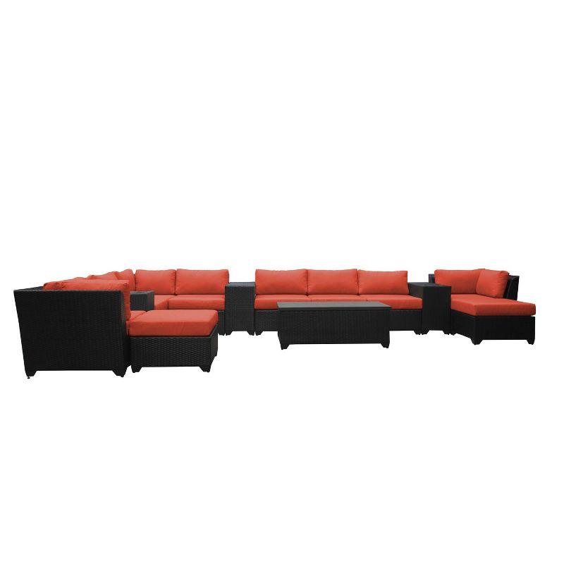 Barbados 14pc Patio Sectional Seating Set with Cushions - Tangerine - TK Classics