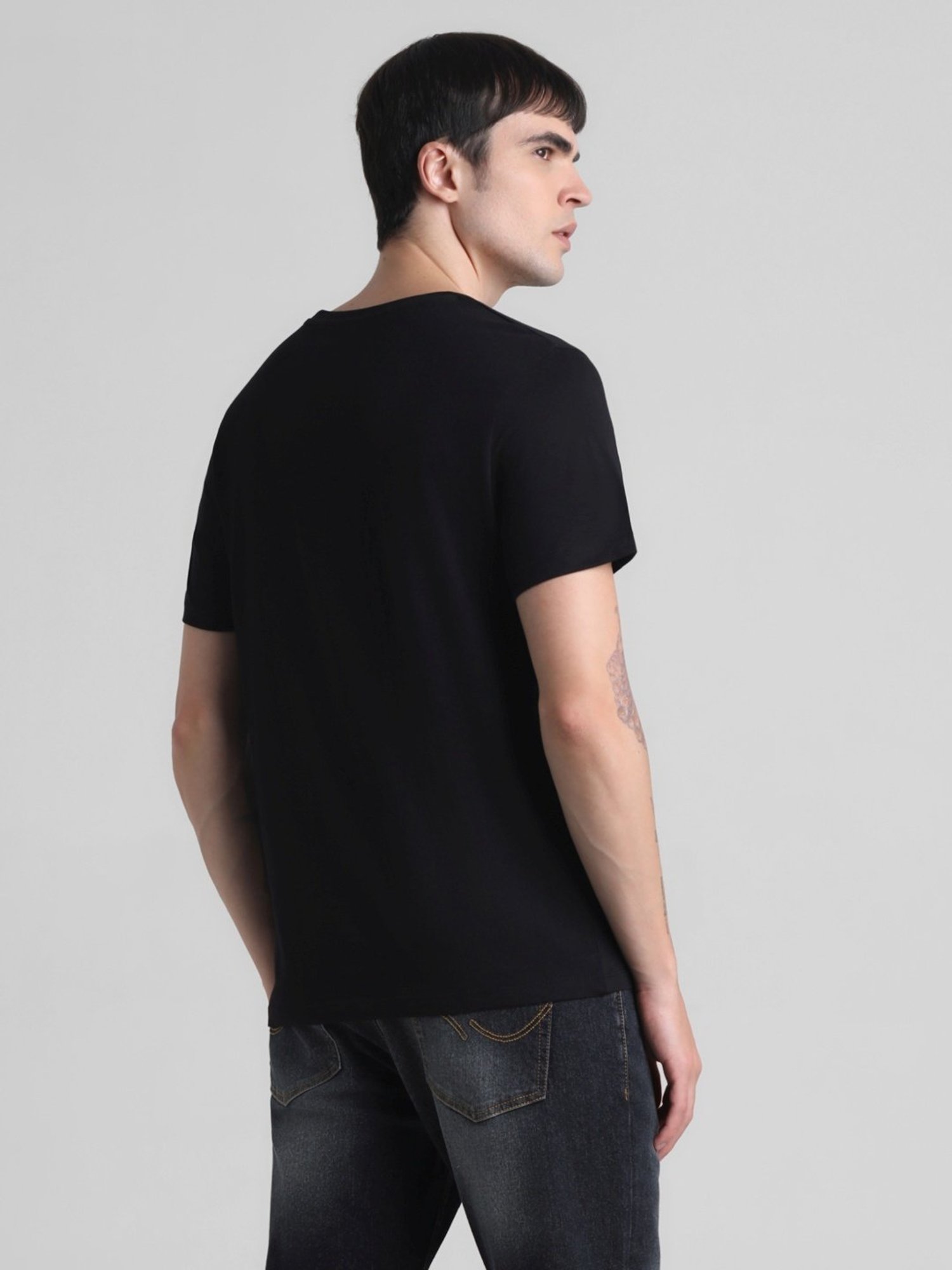 Jack & Jones Jet Black Cotton Regular Fit Printed T-Shirt