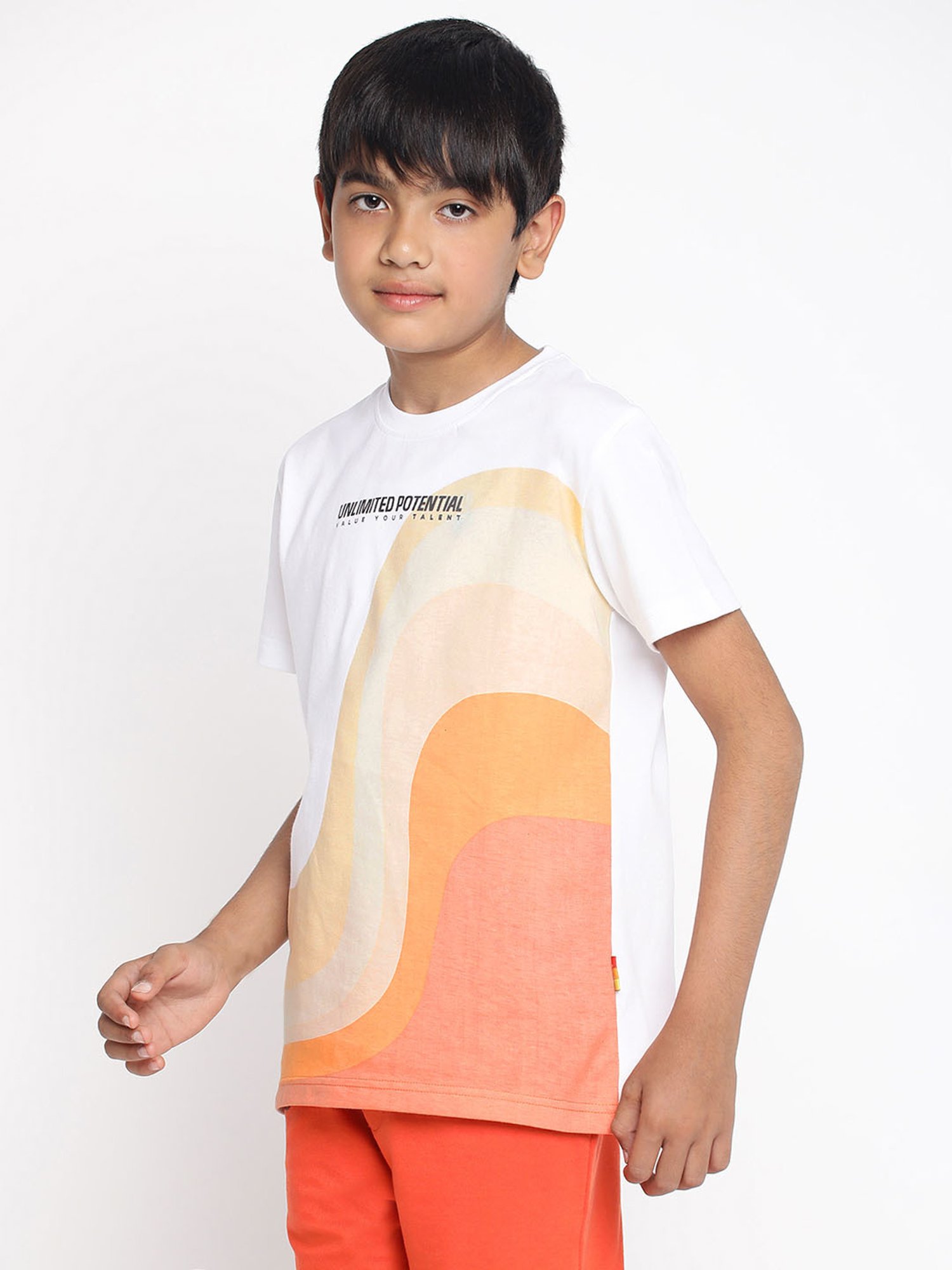 Lil Tomatoes Kids Orange & White Printed T-Shirt