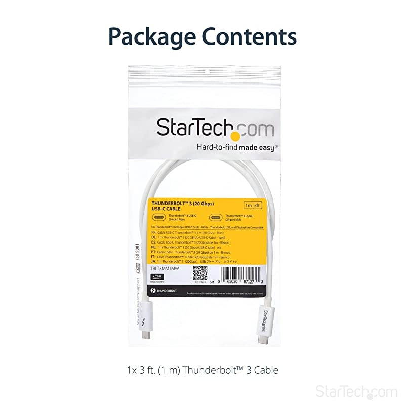 com 20Gbps Thunderbolt 3 Cable 33ft1m White 4k 60Hz Certified TB3 USBC to USBC Charger Cord w 100W Power Delivery TBLT3MM1MW20Gbps White