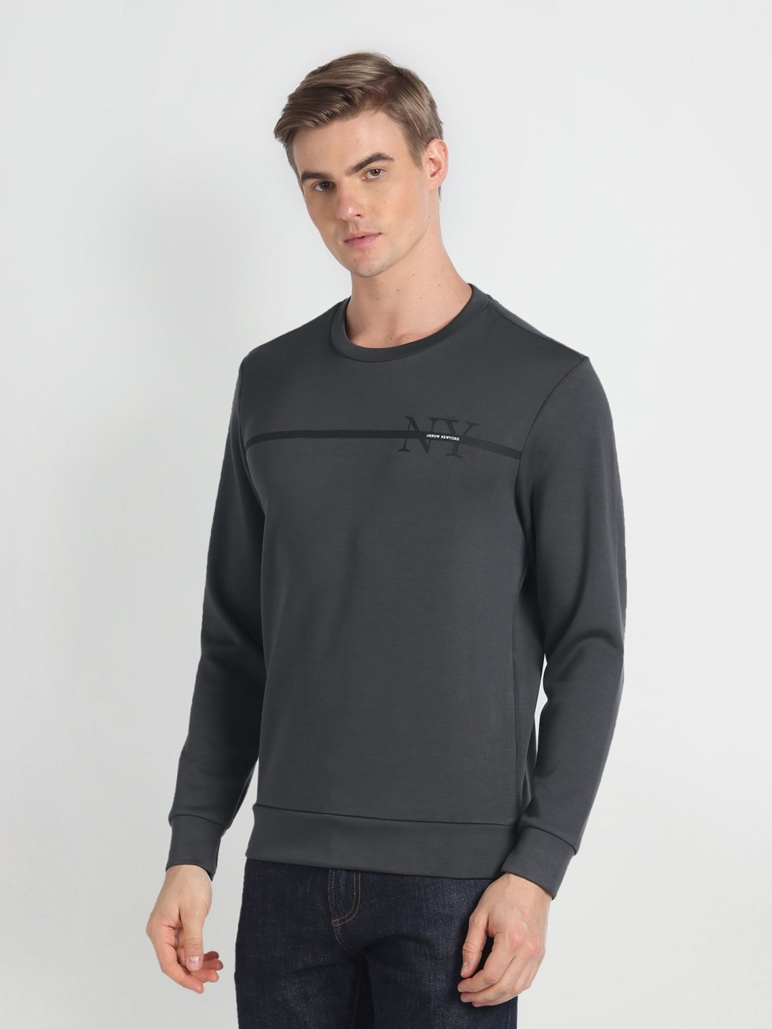 Arrow New York Grey Regular Fit Printed Sweatshirt